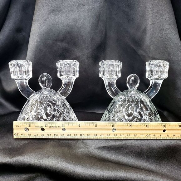 VTG 2 Imperial Glass Diamond Thumbprint Double Candlestick Taper Candle Holders - Picture 4 of 9